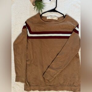 Zara Brown Sweater with Red and White Stripes